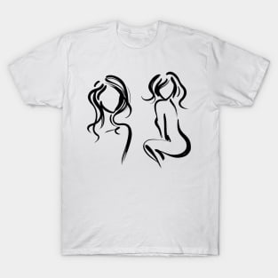 Stick figure woman in black ink T-Shirt